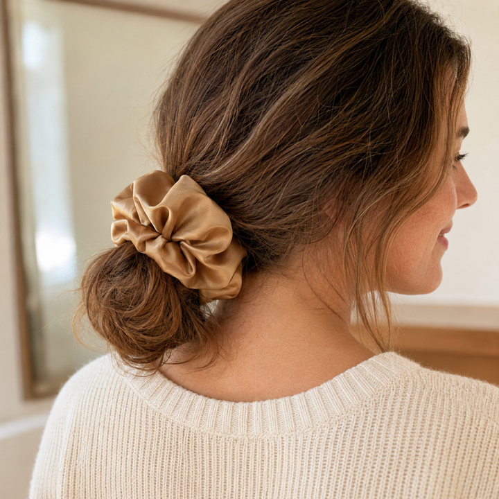 Satin hair scrunchie with a wide soft band - wide band detail