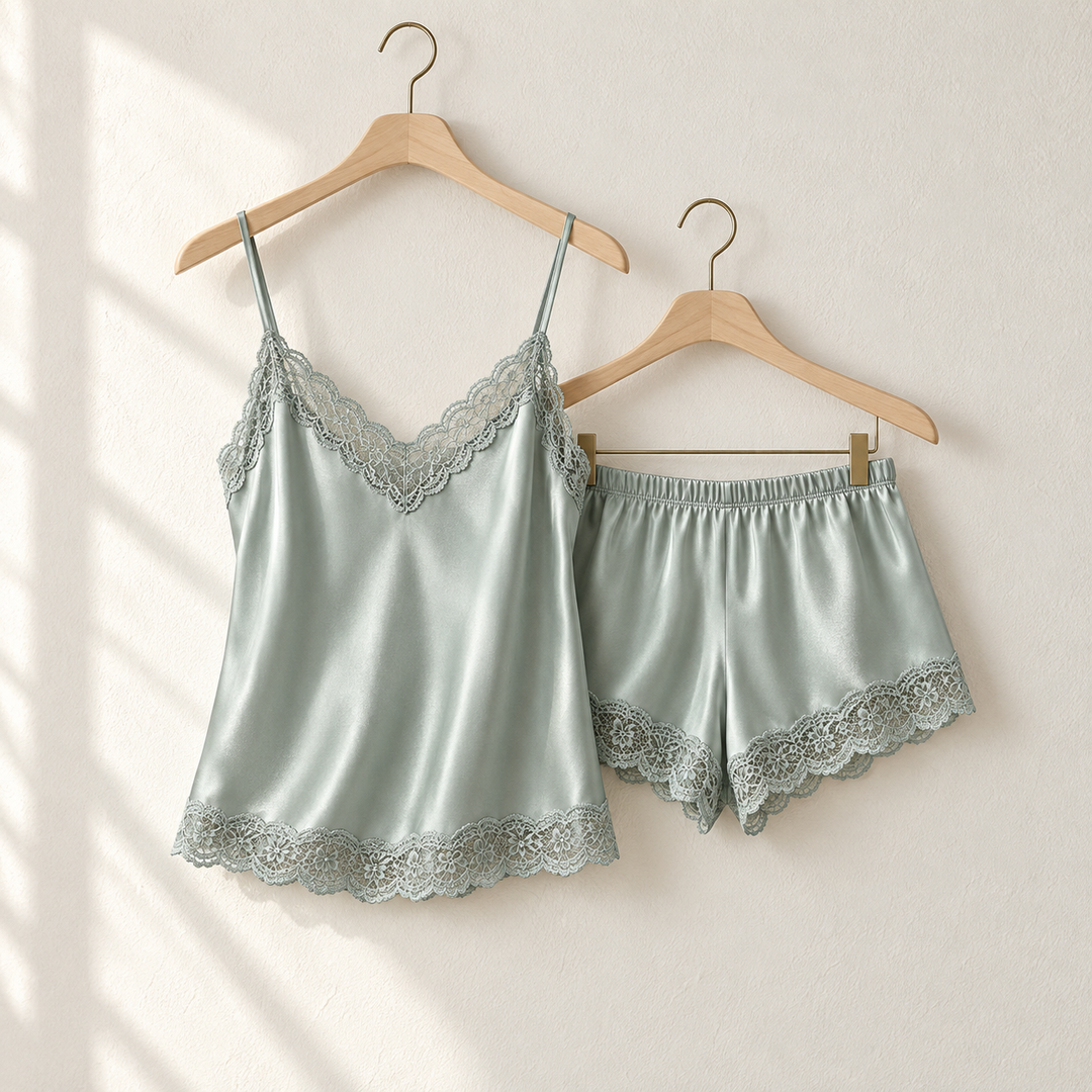 100% Mulberry Silk Pajama Set for Women, Cami and Shorts
