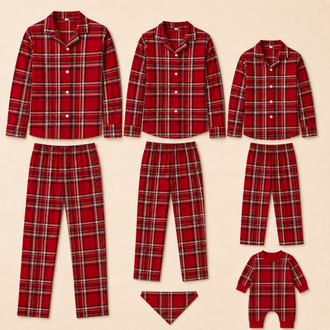 Matching Family Christmas Pajamas - Red Plaid Button Front Set