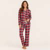 Red Plaid Pajama Set for Women, Long Sleeve with Turn-Down Collar