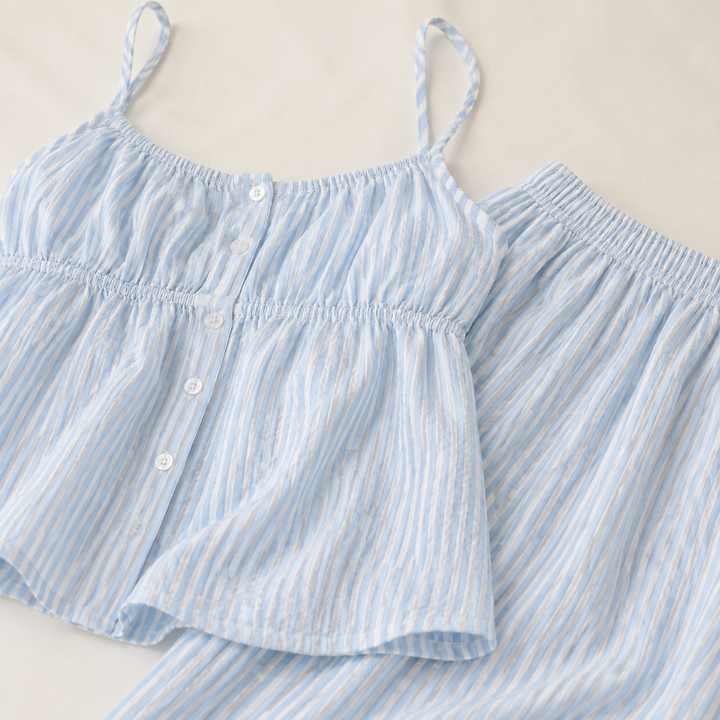 Striped Pajama Set for Women, Ruffle Tank Top and Wide Leg Pants