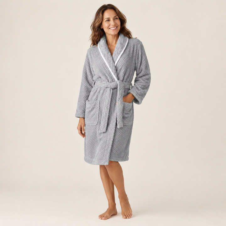 Long Plush Robe - Shawl Collar with Tie Belt