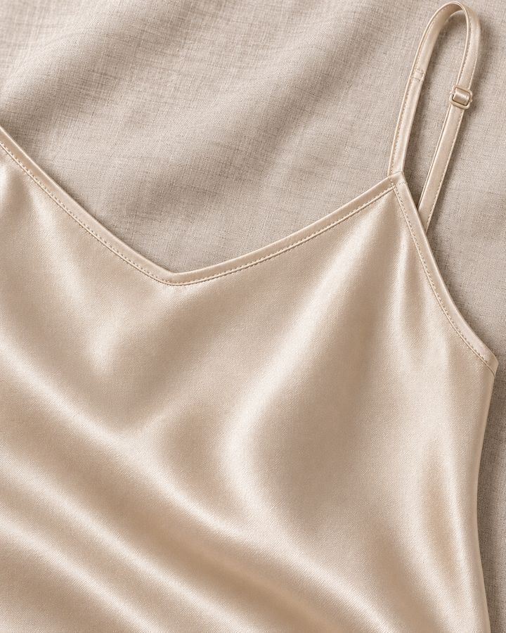Satin Chemise Slip Nightgown, Adjustable Cami Straps