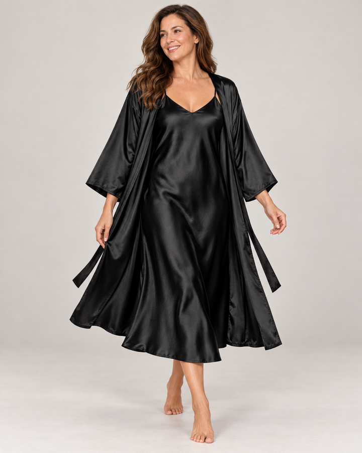 Satin Robe and Nightgown Set for Women, Long Robe with Slip
