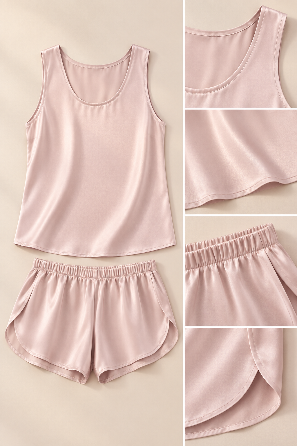 100% 19 Momme Mulberry Silk Cami and Shorts Set for Women