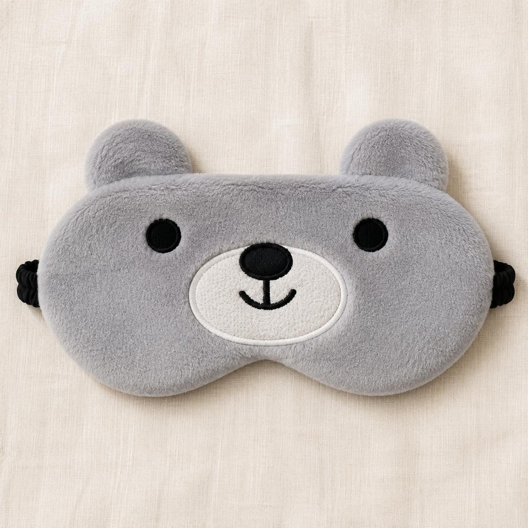 Cute animal sleep eye mask in soft plush - plush texture detail