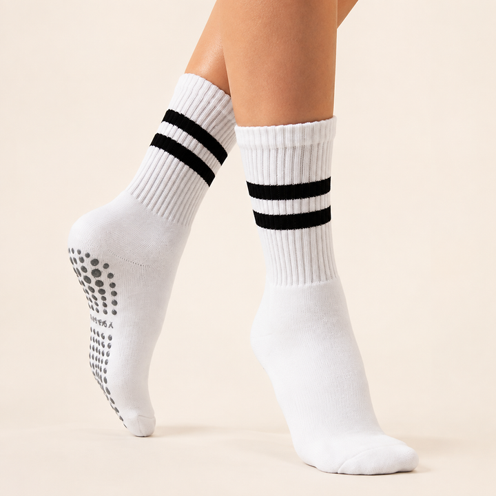 Cotton Grip Socks - Mid Calf, Non Slip Sole