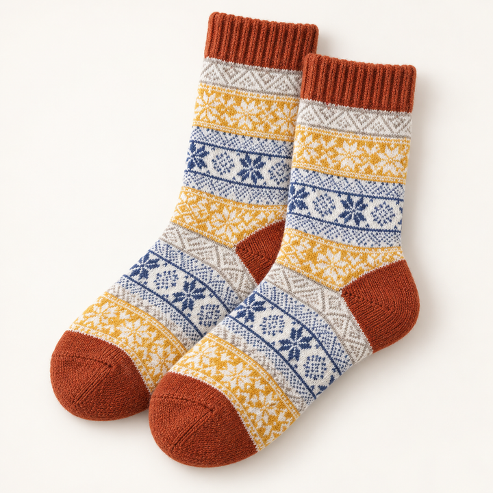 Wool Blend Crew Socks for Women, Vintage Nordic Knit Gift Set