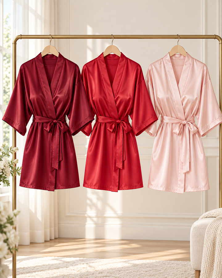 Bridal Party Satin Robe, Embroidered Bride &amp; Bridesmaid Kimono