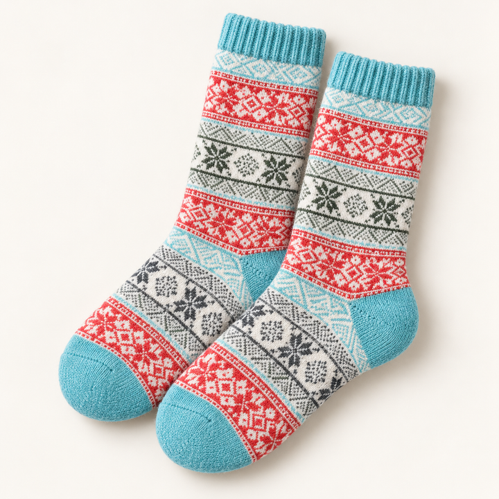 Wool Blend Crew Socks for Women, Vintage Nordic Knit Gift Set