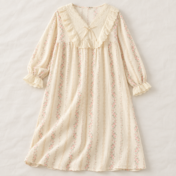 100% Cotton Nightgown for Women, Long Sleeve Floral