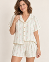 100% Cotton Muslin Short Pajama Set for Women, Floral Lace Collar