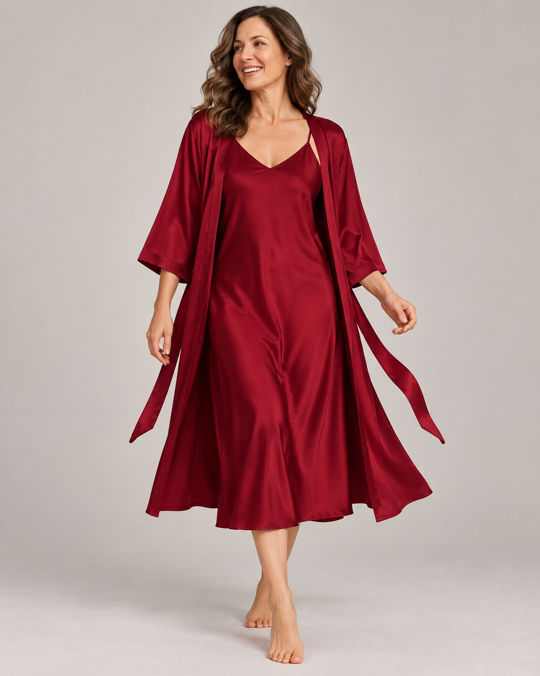 Satin Robe and Nightgown Set for Women, Long Robe with Slip