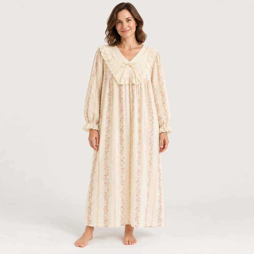 100% Cotton Nightgown for Women, Long Sleeve Floral