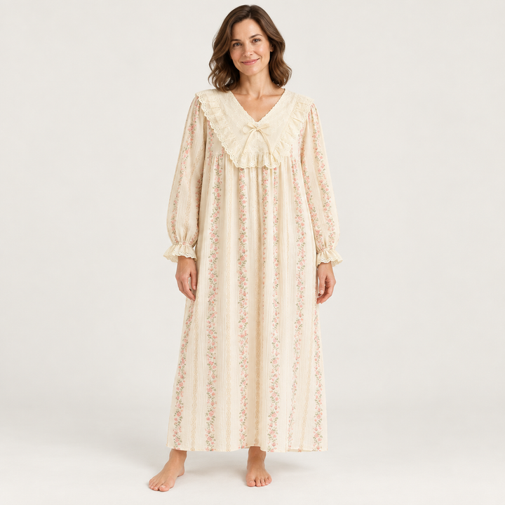 100% Cotton Nightgown for Women, Long Sleeve Floral
