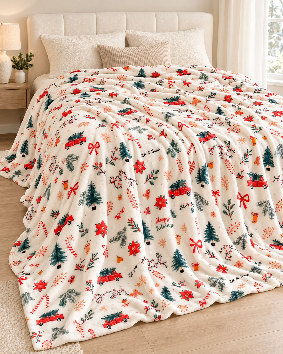 Christmas Fleece Blanket Gift, Ribbon-Wrapped Throw