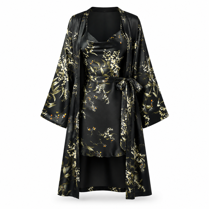 Satin Robe and Short Set - Three Piece