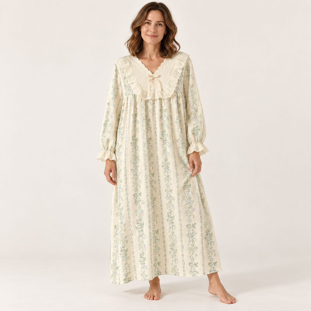 100% Cotton Nightgown for Women, Long Sleeve Floral
