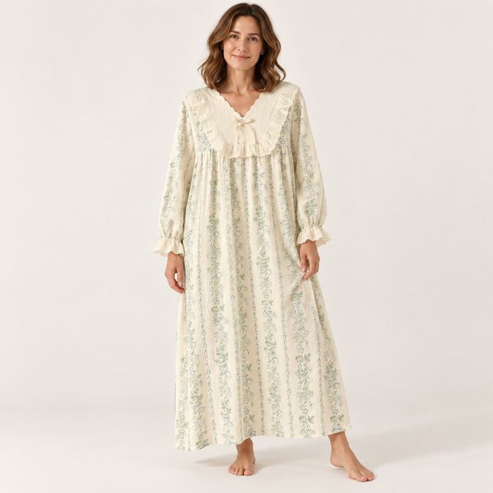 100% Cotton Nightgown for Women, Long Sleeve Floral