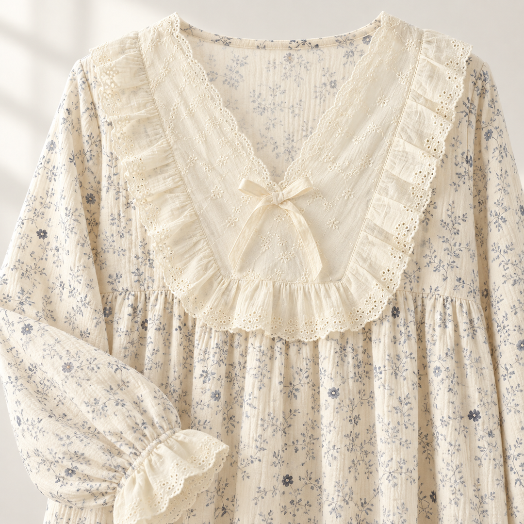 100% Cotton Nightgown for Women, Long Sleeve Floral