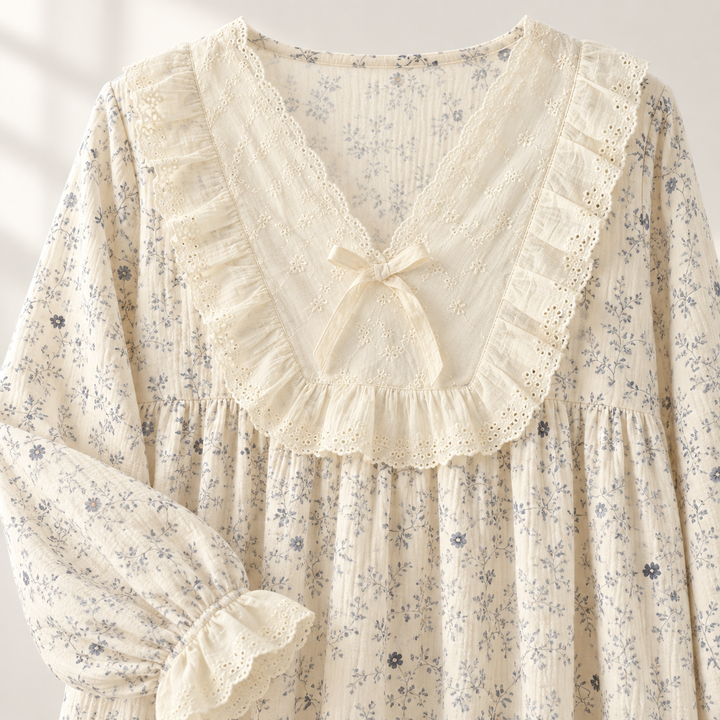 100% Cotton Nightgown for Women, Long Sleeve Floral