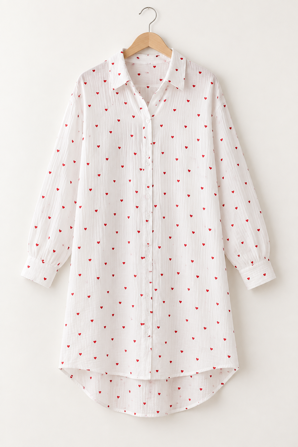 100% Cotton Long Sleeve Nightgown, Button-Front Shirt Style