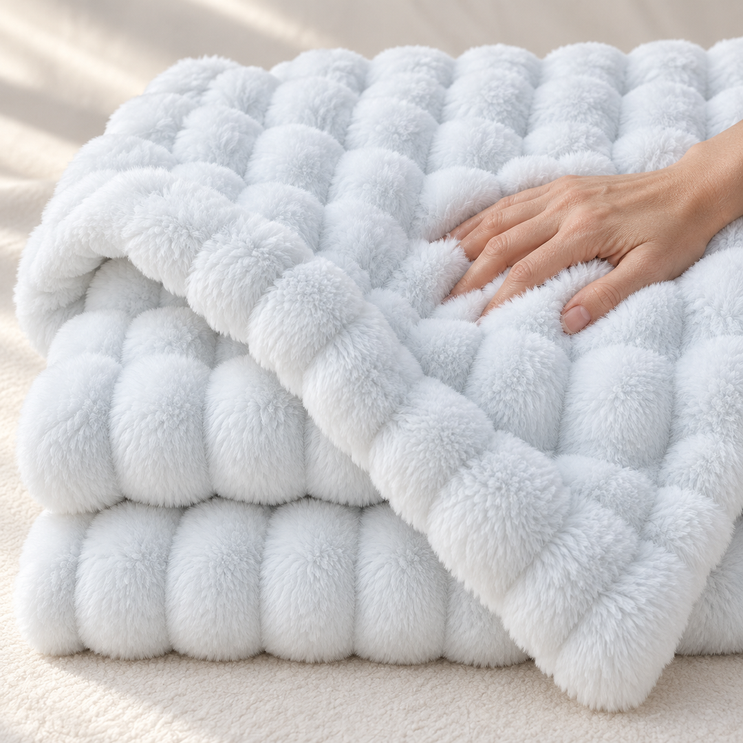 Faux Fur Throw Blanket, Cozy Plush Bubble Fleece 39 x 63 in