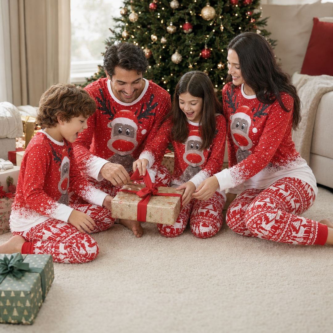 Matching Family Christmas Pajamas - Moose &amp; Snowflake, Navy