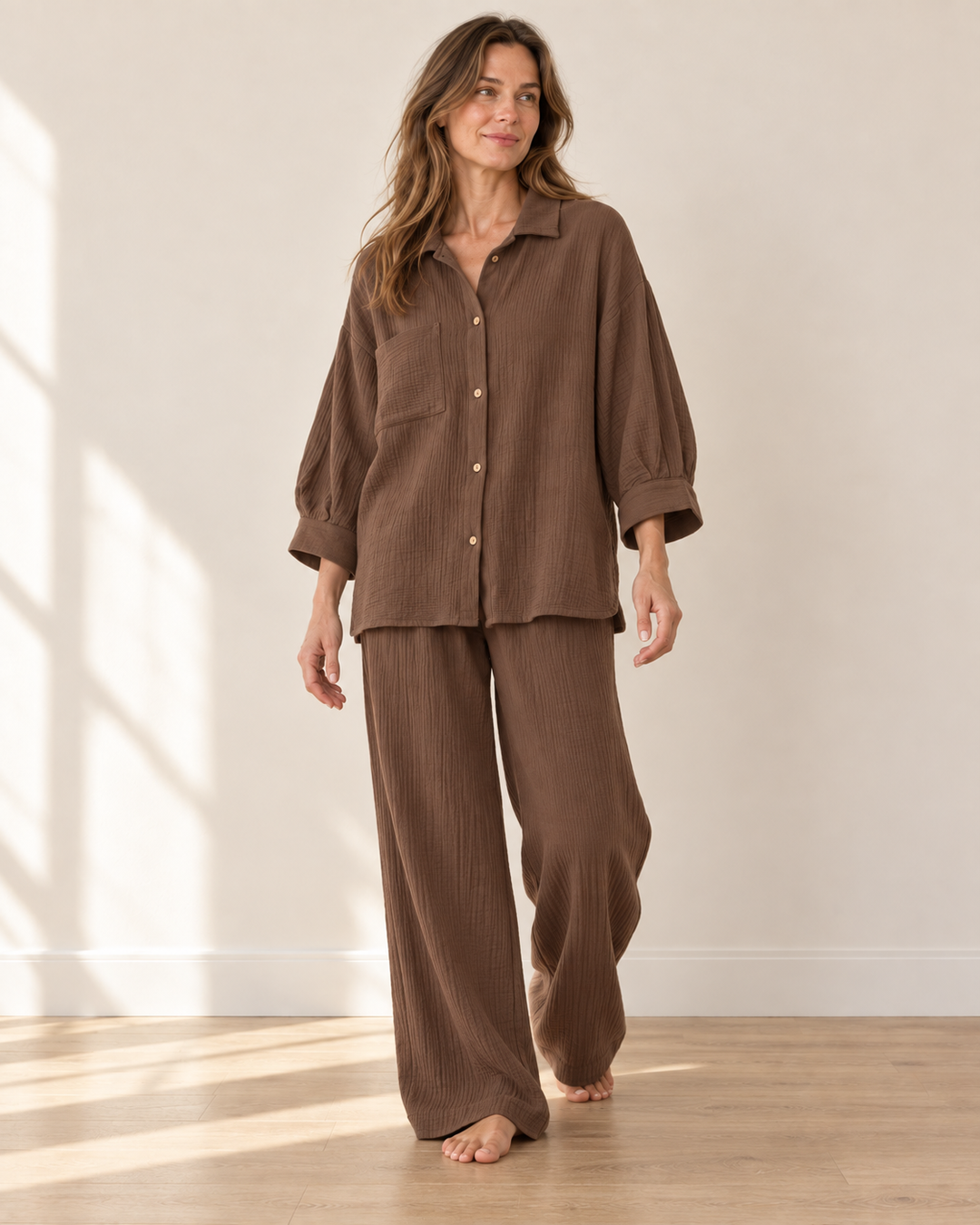 100% Cotton Muslin Lounge Set for Women, Shirt and Pants