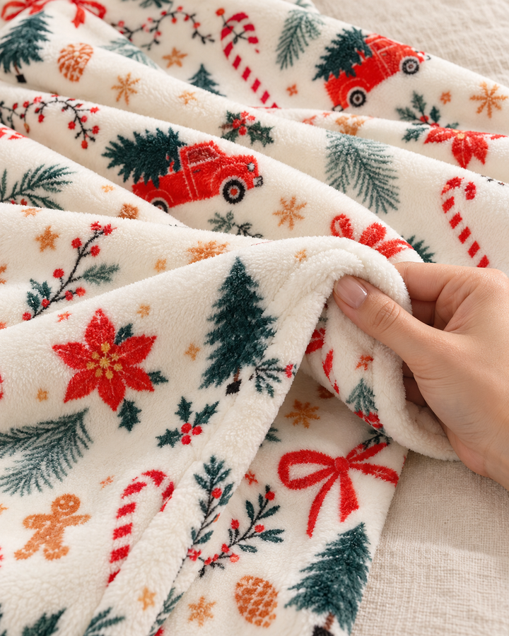 Christmas Fleece Blanket Gift, Ribbon-Wrapped Throw