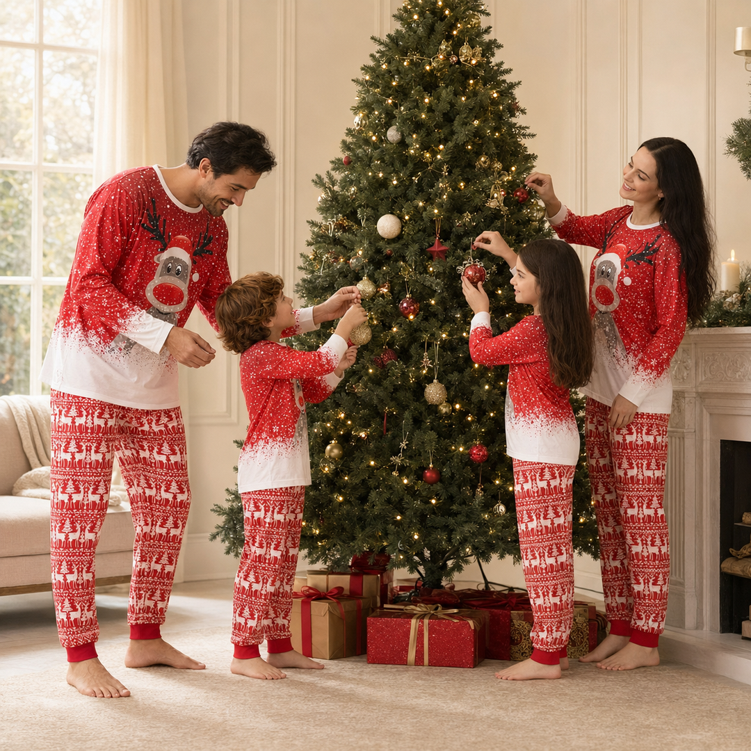 Matching Family Christmas Pajamas - Moose &amp; Snowflake, Navy