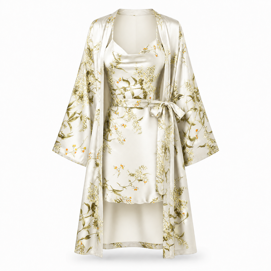Satin Robe and Short Set - Three Piece