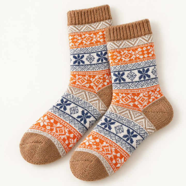 Wool Blend Crew Socks for Women, Vintage Nordic Knit Gift Set