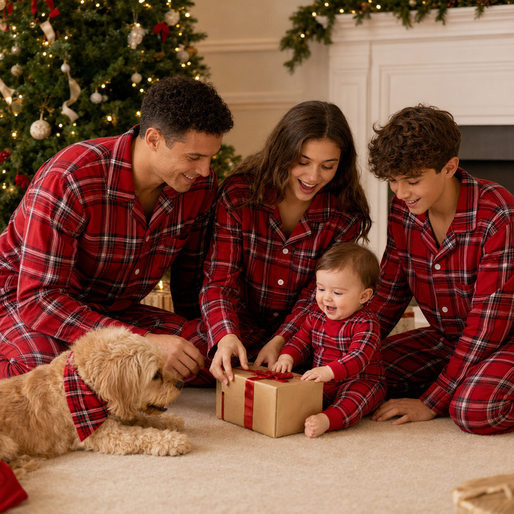 Matching Family Christmas Pajamas - Red Plaid Button Front Set