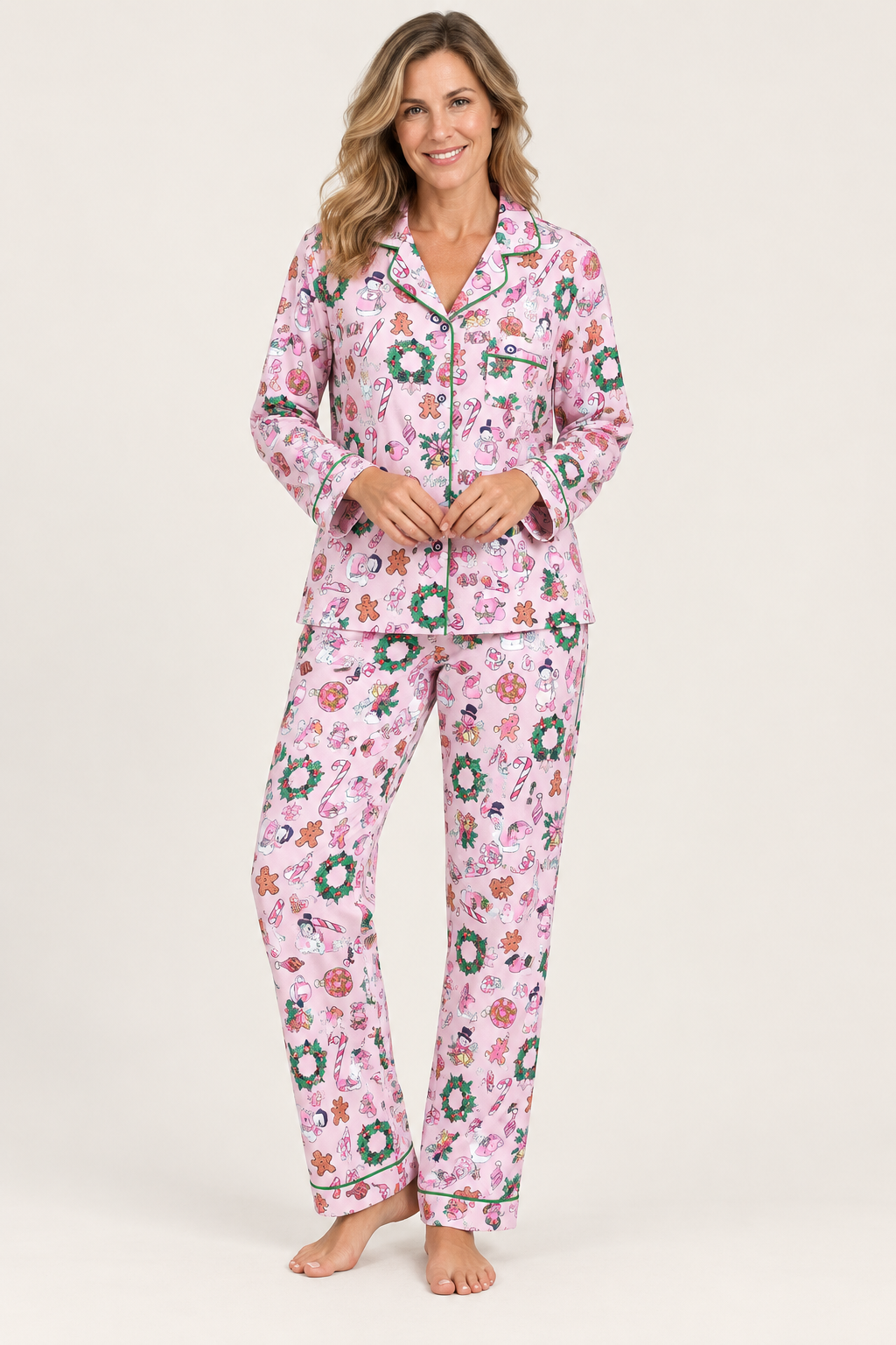 Christmas Pajama Set for Women, Oversized V-Neck and Pants