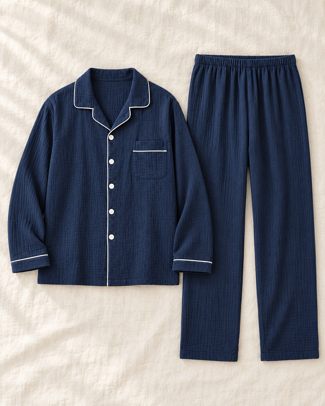 Matching Couples Pajamas, 100% Cotton Muslin Long Sleeve Button Set