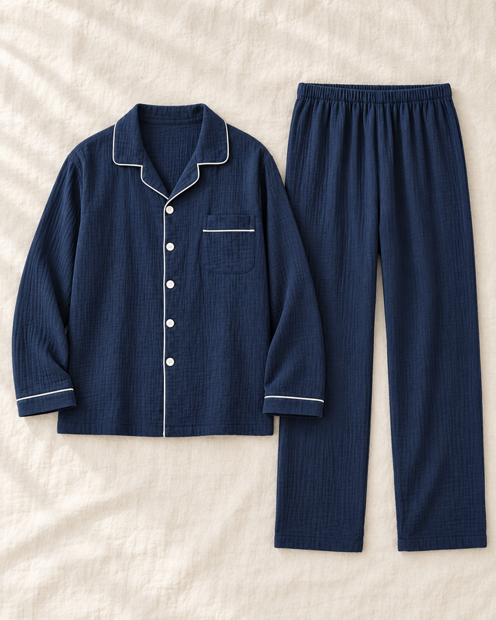 Matching Couples Pajamas, 100% Cotton Muslin Long Sleeve Button Set