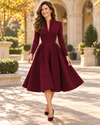 Women's Burgundy Midi Dress | Pleated A-Line Occasion Dress
