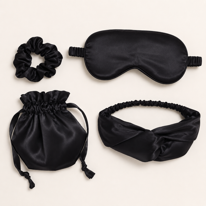 Sleep Mask Gift Set, 4 Piece with Scrunchie and Pouch