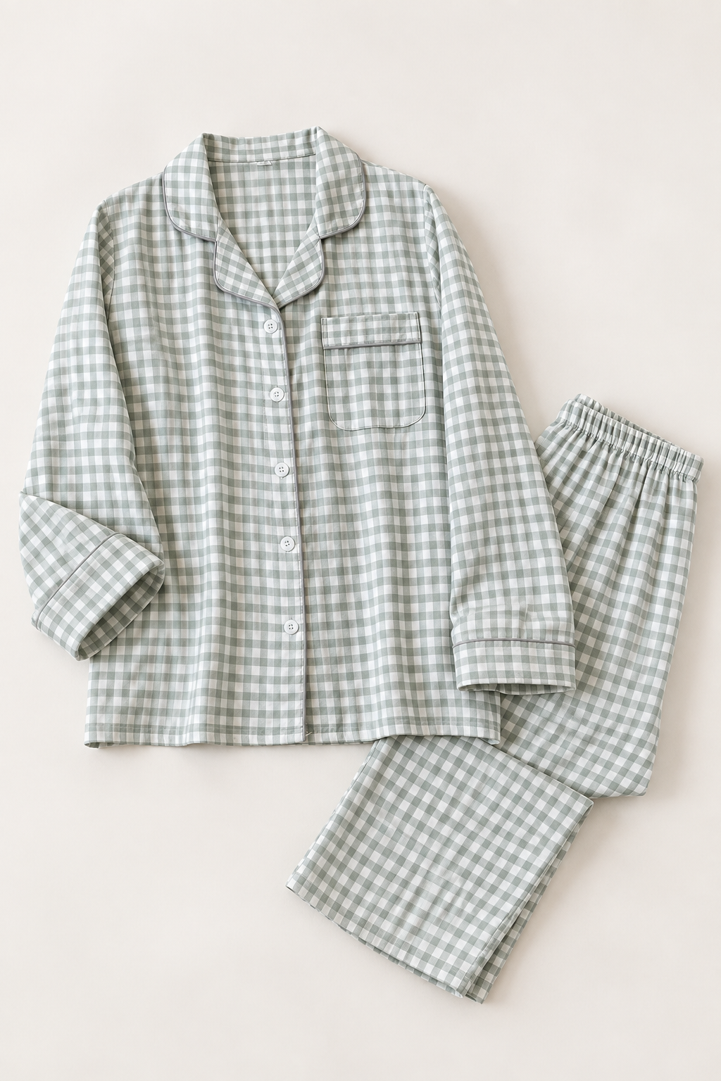 100% Cotton Double Gauze Pajama Set for Women, Plaid Long Sleeve