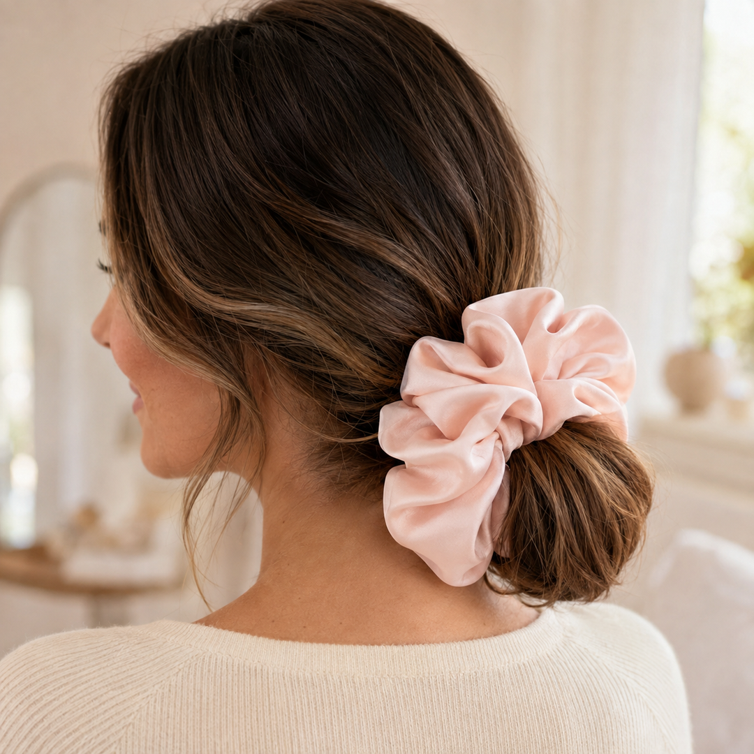 Satin hair scrunchie with a wide soft band - side view