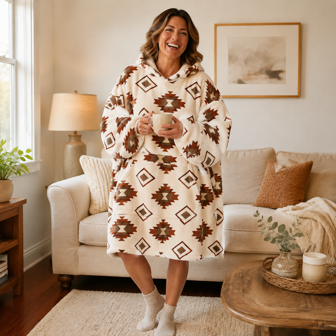 Giant hoodie blanket with a deep hood up