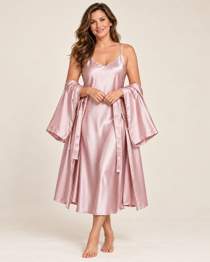 Satin Robe and Nightgown Set for Women, Long Robe with Slip