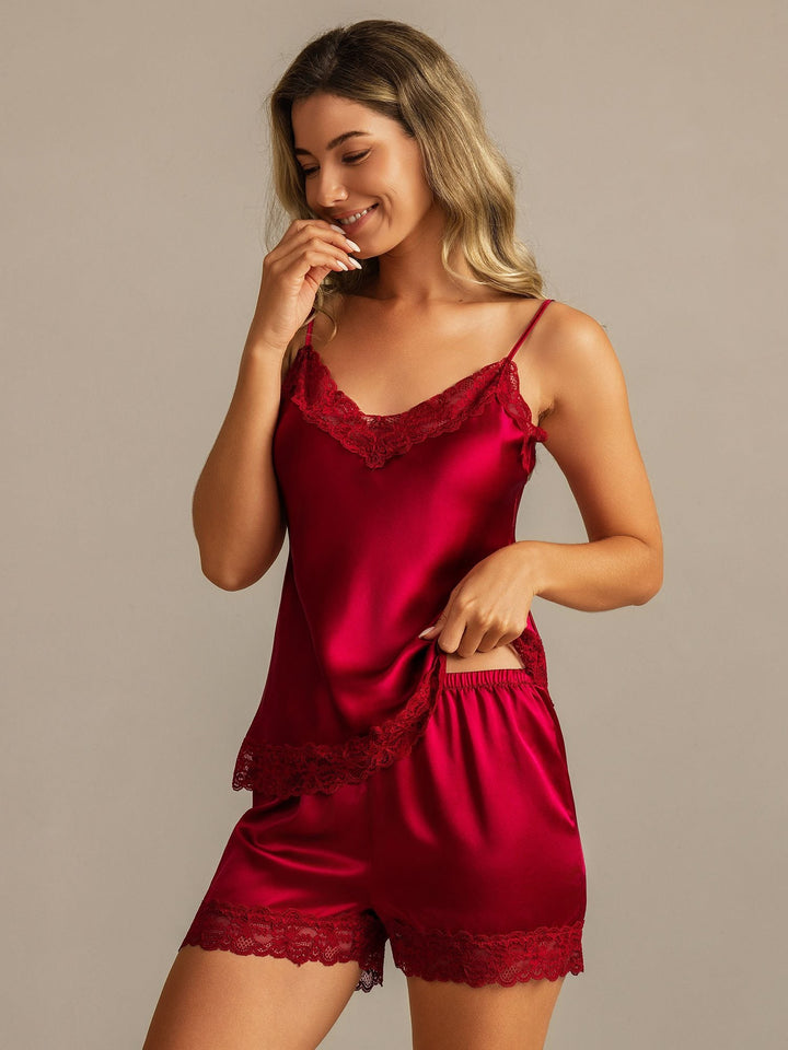 Close-up of lace trim on a pure silk camisole