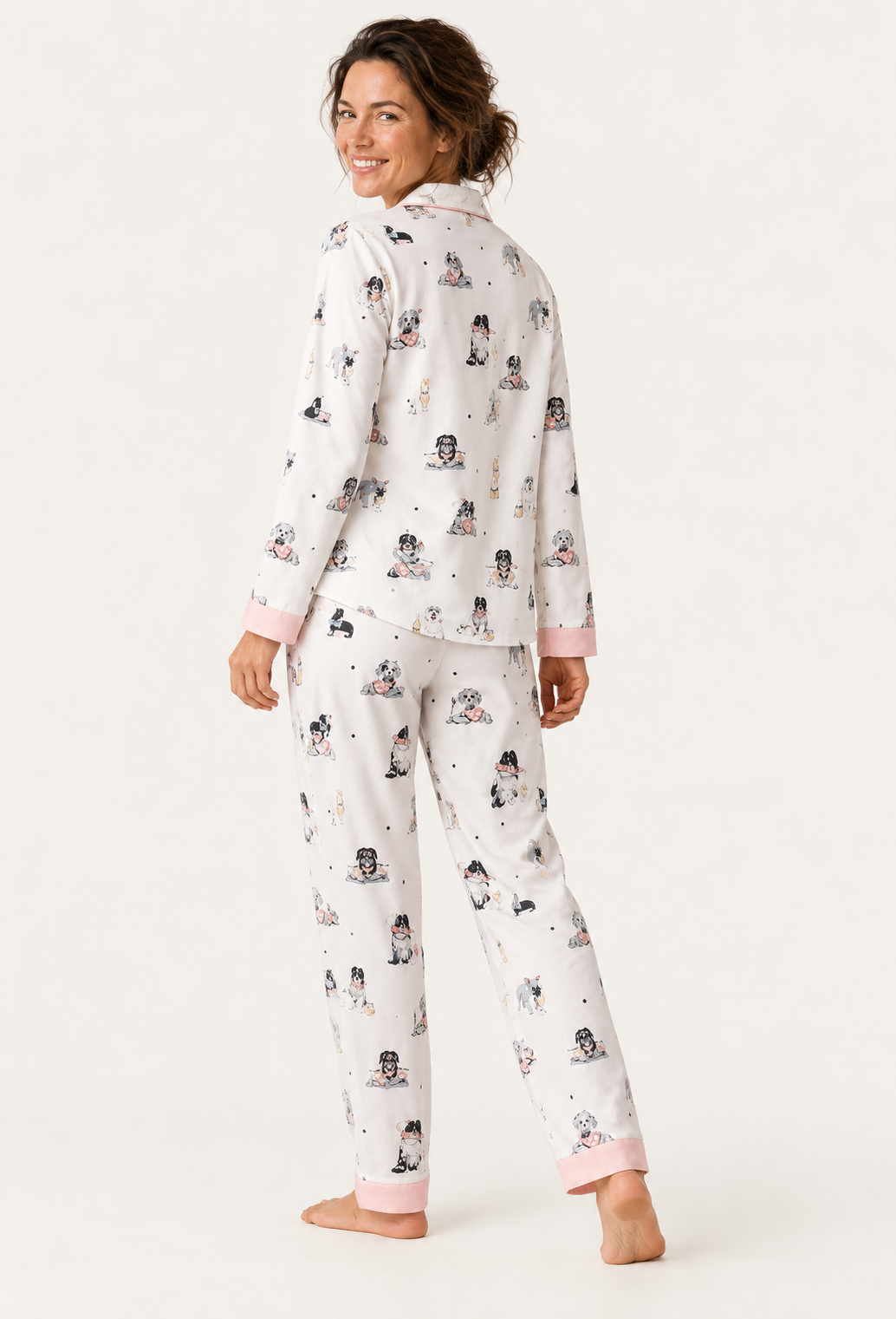 Dog Print Cotton Pajama Set for Women, Long Sleeve