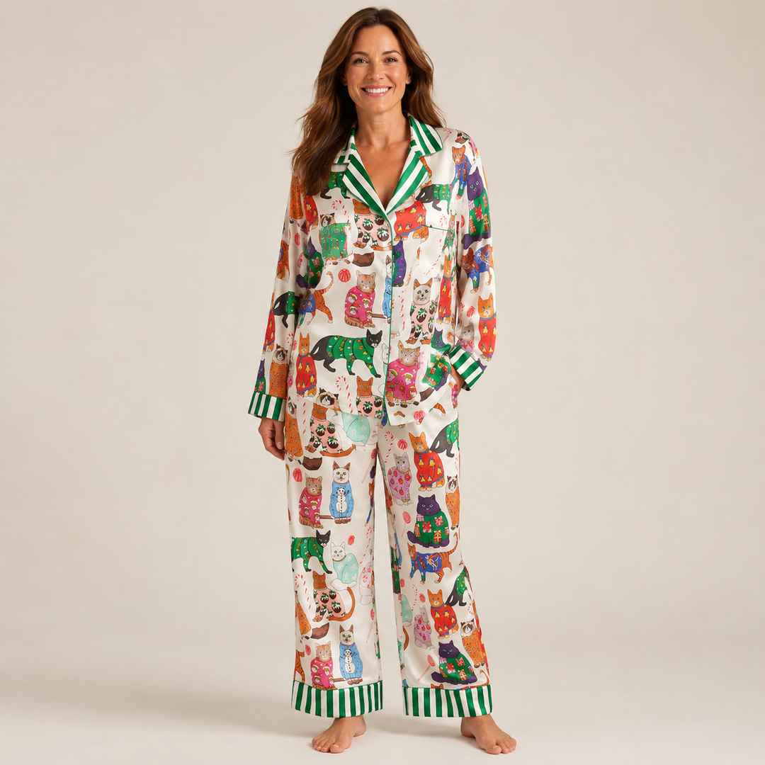 Satin Christmas Pajama Set for Women, Long Sleeve and Pants – photo 3
