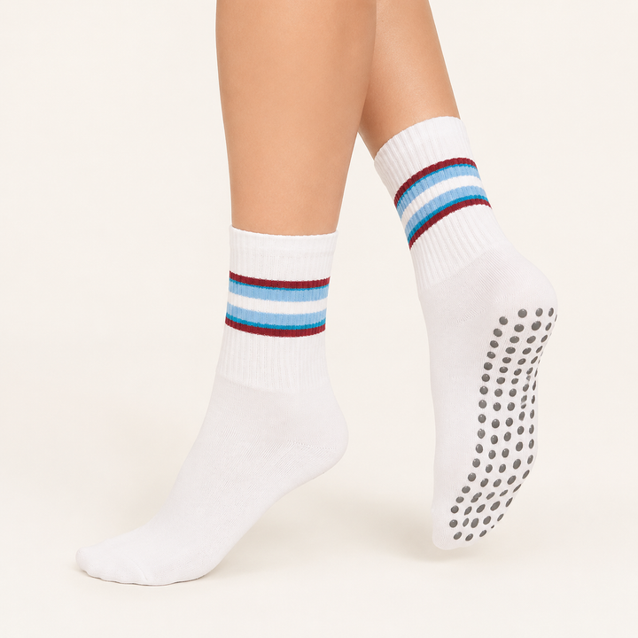 Cotton Grip Socks - Mid Calf, Non Slip Sole