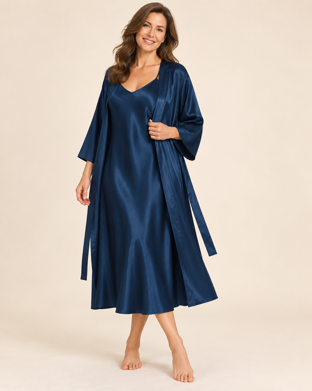 Satin Robe and Nightgown Set for Women, Long Robe with Slip