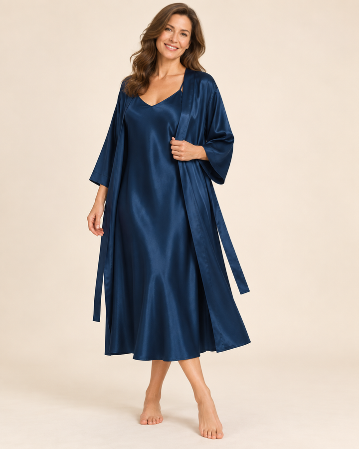 Satin Robe and Nightgown Set for Women, Long Robe with Slip