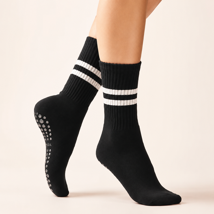 Cotton Grip Socks - Mid Calf, Non Slip Sole